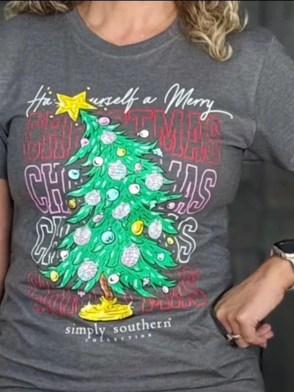 New Simply Southern Gray Merry Christmas Tree Shirt Size XXL 2XL